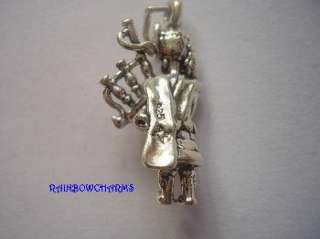 STERLING SILVER CHARM PENDANT~3D SCOTTISH BAGPIPER  