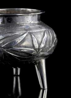 Perfect antique Chinese export silver small Censer Bamboo salt bowl 
