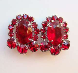 Juliana DeLizza & Elster Clip Earrings Ruby Red Rhinestones  