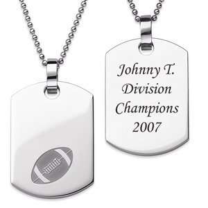  Stainless Steel Engraved Football Dog Tag Pendant Jewelry