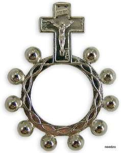 Crown Of Thorns Rosary Ring w/Crucifix Silver Italy NR  