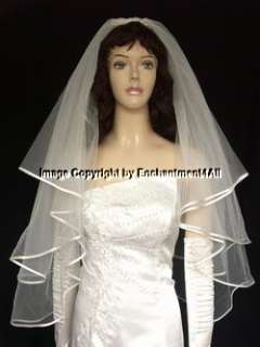 2T Ivory Bridal Wedding Veil Fingertip Rattail Edge, 4  