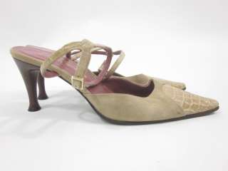 SERGIO ROSSI Suede Moc Croc Slingbacks Pumps Shoes 37 7  
