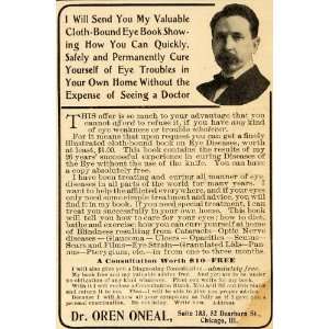   Ad Dr. Oren Oneal Cloth Bound Eye Book Eye Disease   Original Print Ad