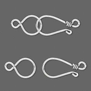 9521 Clasp, hook and eye, antiqued sterling silver, 32x10mm single 