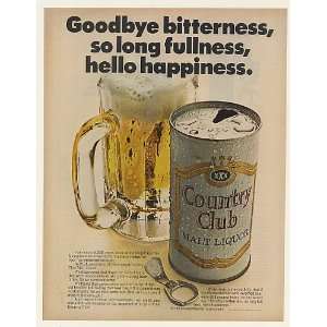 1970 Country Club Malt Liquor Can Mug Hello Happiness Print Ad (51409)