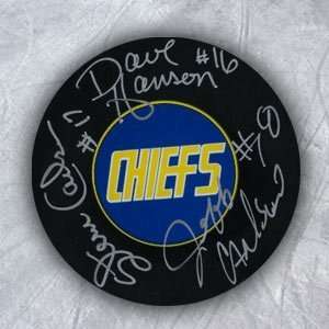 Hanson Brothers Triple Autographed/Hand Signed Charlestown Chiefs Puck