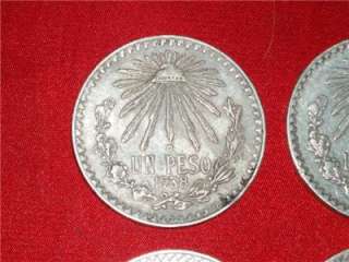 mixed dates 1924 1926 1938 1943 un pesos libertad 720 silver mexico 