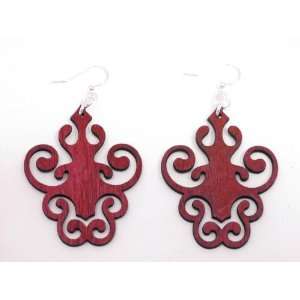  Cherry Red Fancy Ink Blot Wooden Earrings GTJ Jewelry