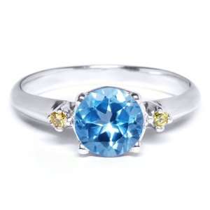    1.00 Ct Blue Topaz & Canary Diamond .925 Silver Ring: Jewelry