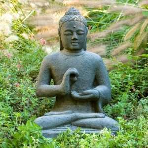   Indonesian Seated Buddha Cast Stone Garden Statue Greystone, Greystone
