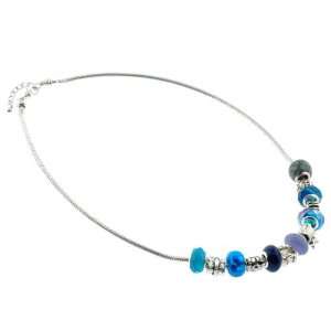 Charm Bead Set Necklace in Mix of 7 Crystal/Stone Blue/Purple Charm 