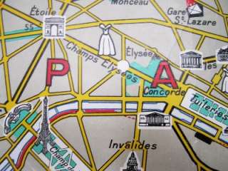 French Vintage School Poster Map Paris France Metro Eiffel Haute Mid 