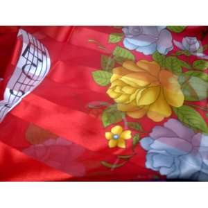  Red Music Scarf with Staff and Roses 