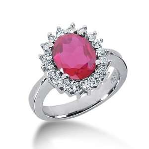 65 Ct Diamond Ruby Ring Engagement Oval Cut Prong Fashion 14k White 