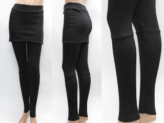 Womens Black Elastic Cotton Winter Warm Skirt Leggings S M / Fleece 