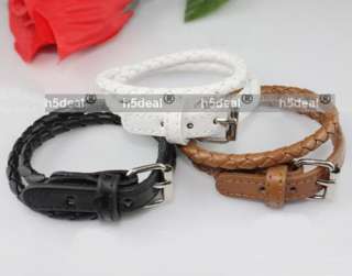 3PCS Fashion Weaved Leather Double Wrap Belt Bracelet J  