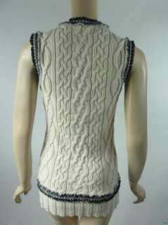 CHANEL Ivory + Black Cashmere + Wool Sweater Vest Small 38  