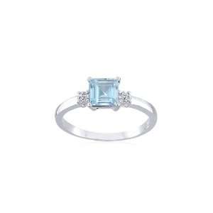   Silver 5mm Square Blue Topaz and Diamond Accent Ring, Size 7: Jewelry