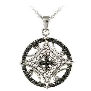 925 Silver Black Diamond Accent Medallion Necklace, 18  