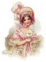 VICTORIAN GIRL IN FRILLY PINK 5X7 FABRIC BLOCK  