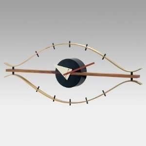  George Nelson Classic Brass Eye Wall Clock With Wood Trim 