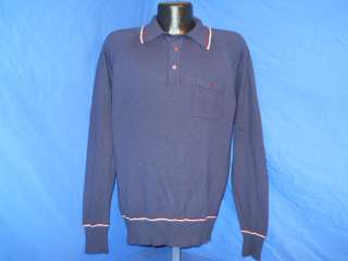 vintage 70S BLUE RED WHITE STRIPED COLLAR SOFT MENS SWEATER POLO 