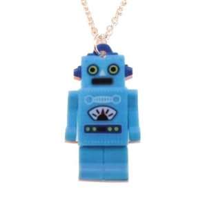   Cherry Silver plated base Blue Robot Necklace (18 inch chain): Jewelry