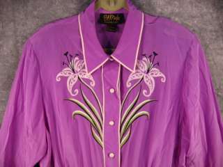 BOB MACKIE Purple Silk Tunic L Embroid LILY Drawstirng  