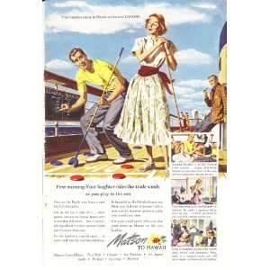 1948 Ad Matson Lurline to Hawaii shuffleboard Vintage Travel Print Ad