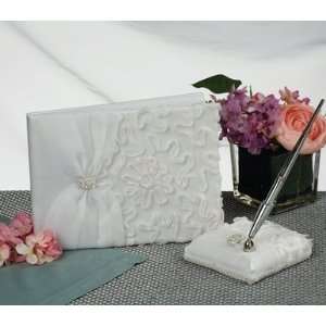   Book with Lace Floral Applique and Gathered Organza