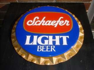   1970s Schaefer brewing company beer bottle cap tin metal sign,  