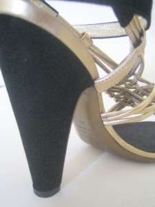 ROBERTO CAVALLI ITALY Black Suede Gold Leather NEW Sandals 37 (7 