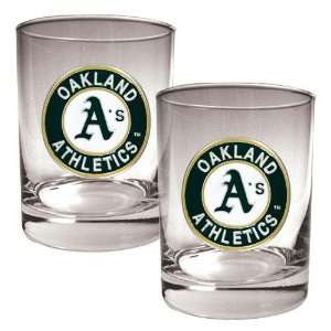 Oakland Athletics MLB 2pc Rocks Glass Set   Primary Logo:  