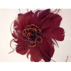   Feather Flower Hair Clip / Brooch Pin   Red Color: Everything Else