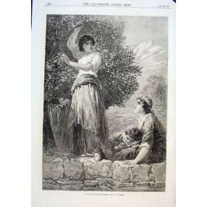  Girls Gathering Mulberry Leaves Antique Print 1870
