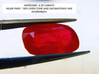 SUPER SUPER SUPER RED FINE NO HEAT RUBY, 6.25 CT   