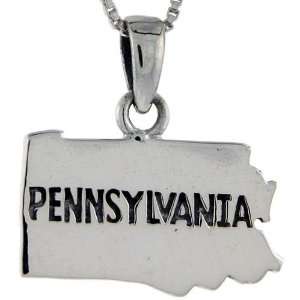  Sterling Silver Pennsylvania State Map Pendant (w/ 18 Silver Chain 