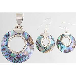 Abalone Pendant with Matching Earrings Set   Sterling Silver