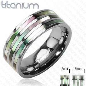    Solid Titanium with Triple Abalone Inlayed Ring   Size:7: Jewelry