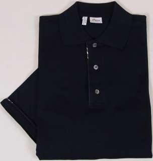 BRIONI POLO $345 NAVY BLUE COLOR ACCENTED PIPING 3 BUTTON POLO SHIRT 