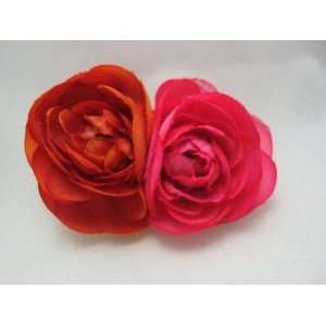    Small Orange and Pink Ranunculus Hair Flower Clip 
