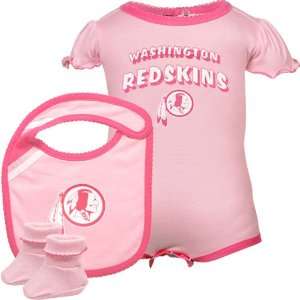   Washington Redskins Newborn Girls Pink Creeper, Bib & Bootie Set