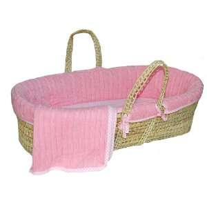    Tadpoles 5 Pc. Cable Knit Moses Basket Set  Pink: Home & Kitchen