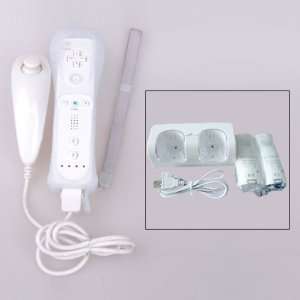  Remote Nunchuck Controller + Charger Docking For Wii Video Games