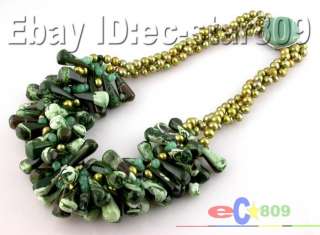 3row 22 bronzy freshwater pearl nature taper green coral necklace 