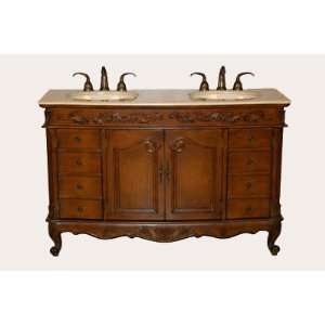  Montague (double) 55 Inch Bathroom Vanity w Travertine Top 