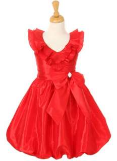 NEW TAFFETA RED ruffle bubble GIRLS Dressy Formal Valentines PAGEANT 