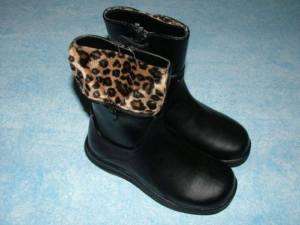 STRIDE RITE Lizzie Black Leather Leopard Boots 8 1/2 M  