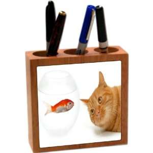  Rikki KnightTM Cat and Goldfish Design 5 Inch Tile Maple 